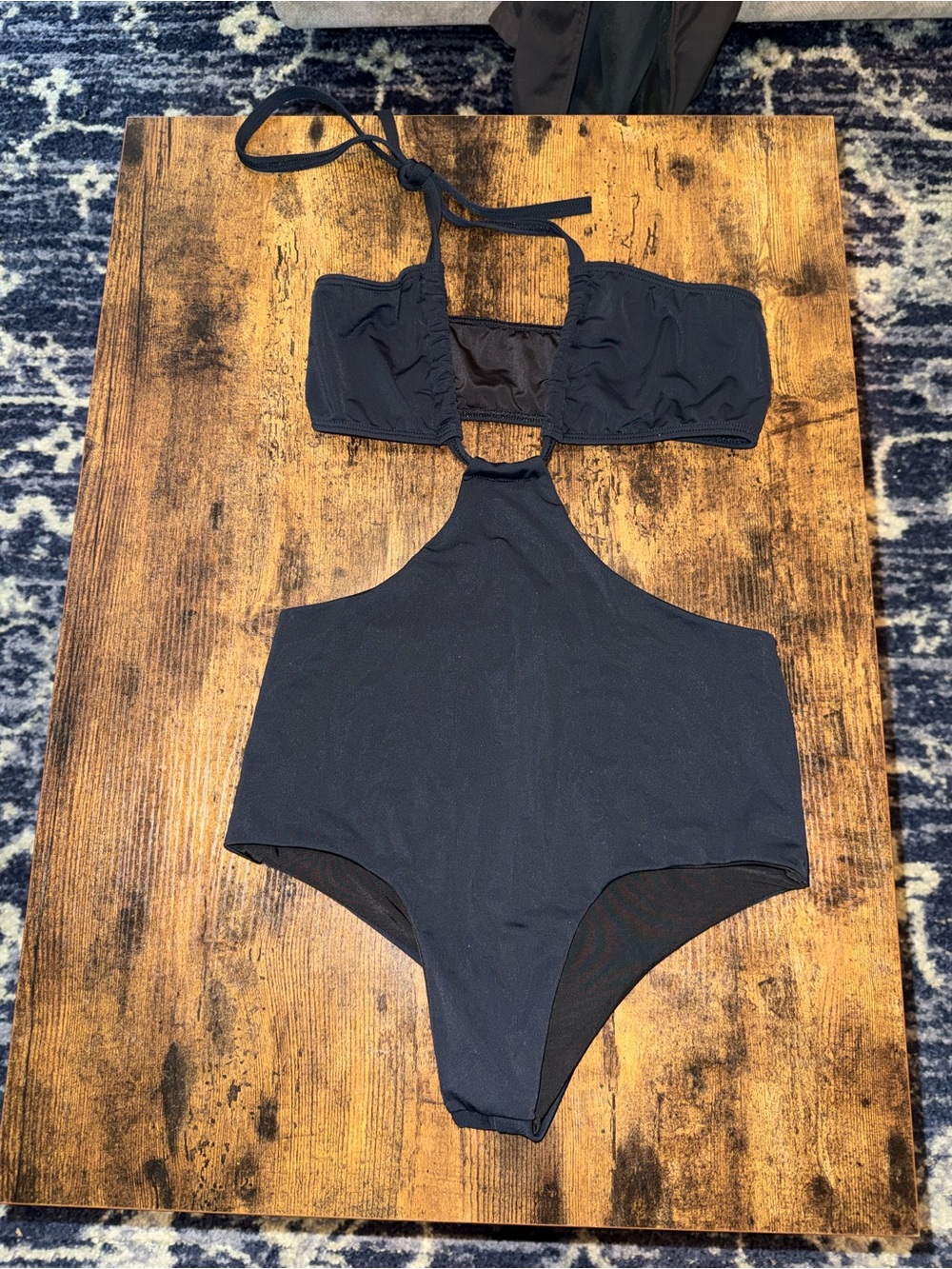 Black One-Piece Swimsuit with Halter Neck